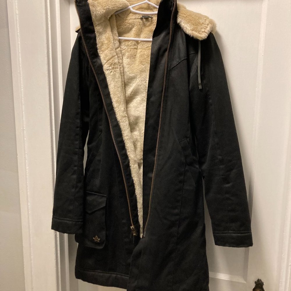 Hemp Hoodlamb women's parka jacket, size XS, black